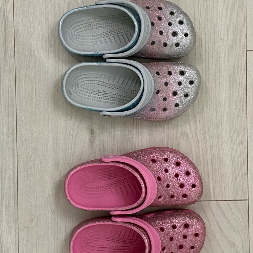 CROCS Kids Glitter Clogs - Silver and Pink 2for$10
